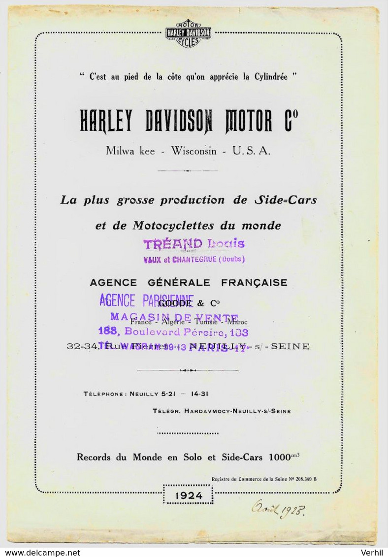 Harley Davidson Moto Modifications 1924 Motorrad Motor Motorcycle Motorcycle Cycle Prospectus Folder Prospekt Brochure - Motorfietsen