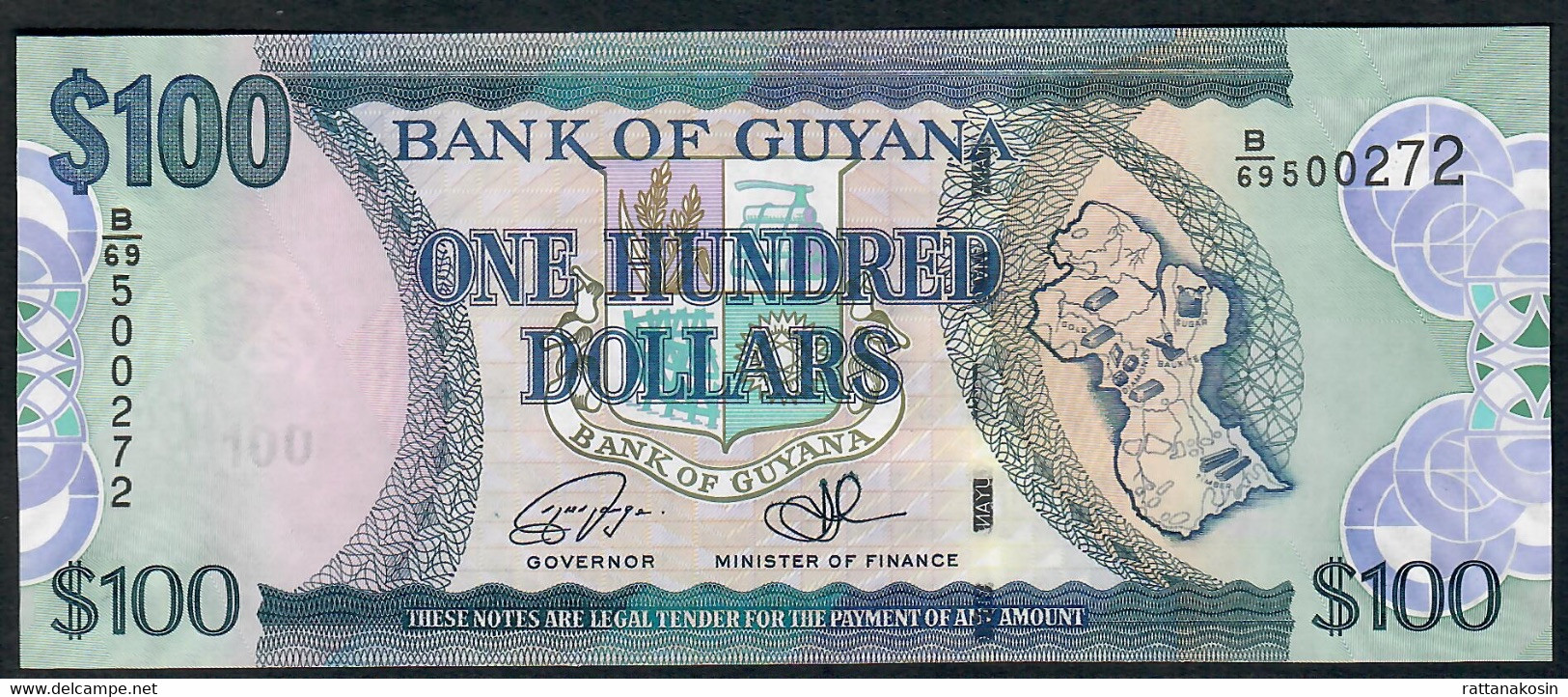 GUYANA P36d 100 DOLLARS 2006 #B/69 Signature 15 UNC. - Guyana