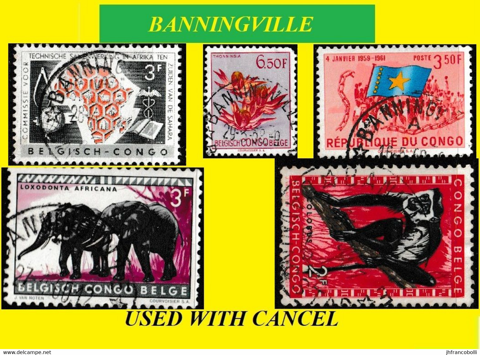 BANNINGVILLE BELGIAN CONGO / CONGO BELGE CANCEL STUDY [3] WITH COB 366+356+357+317+ Cd 419 [ 5 STAMPS ] - Abarten Und Kuriositäten