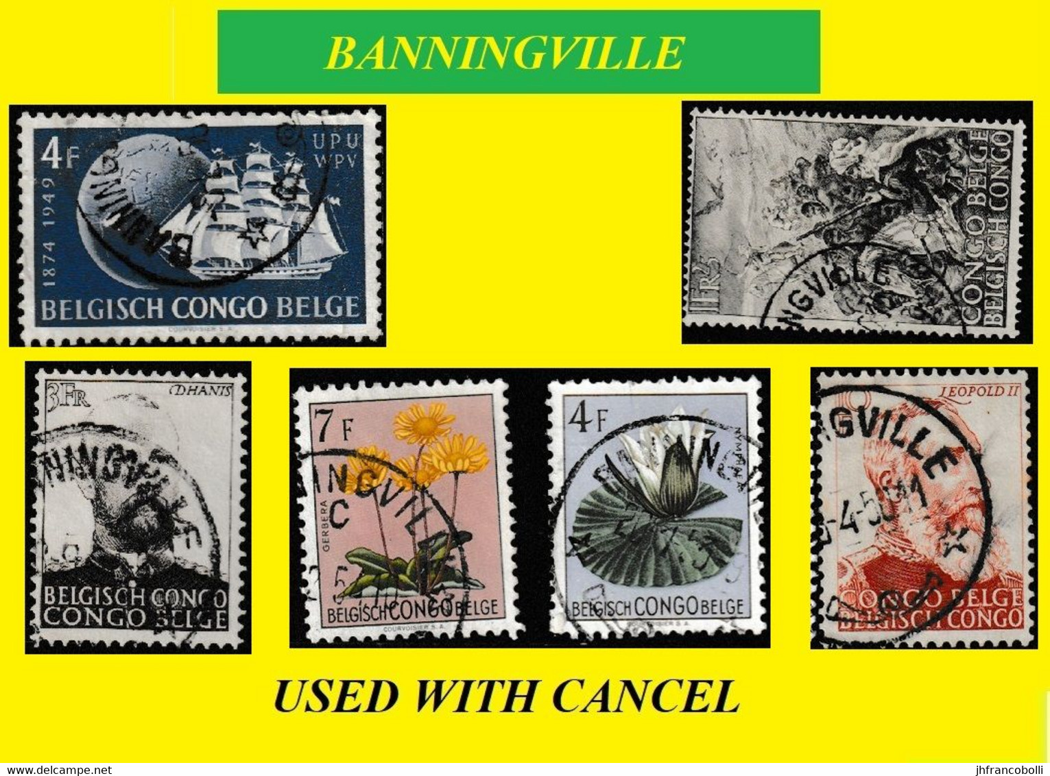 BANNINGVILLE BELGIAN CONGO / CONGO BELGE CANCEL STUDY [5] WITH COB 297+276+301+315+318+274 [ 6 Stamps] - Plaatfouten En Curiosa