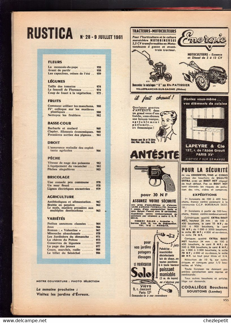 RUSTICA N°28 1961 Fenouil Tomate Capucines Lapin Pigeon Maïs Chèvre Pêche - Jardinería