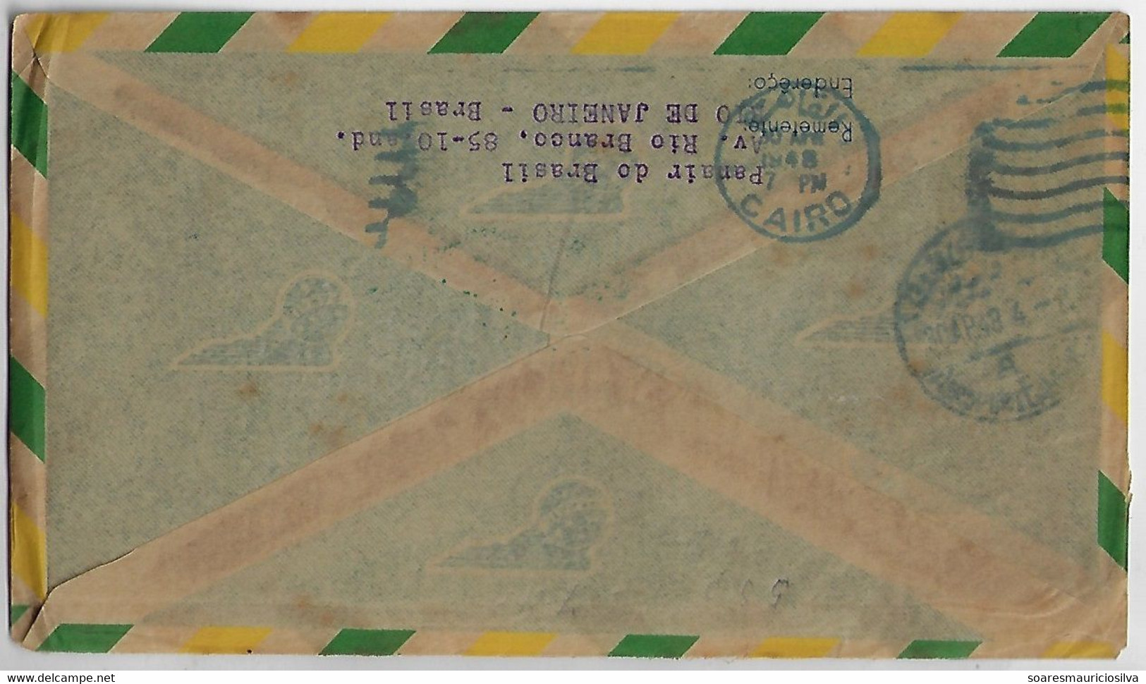 Brazil 1948 Cover Rio De Janeiro To Cairo Egypt Cancel 2º Year Brazilian Transatlantic Service By Panair Airplane Map - Airmail (Private Companies)