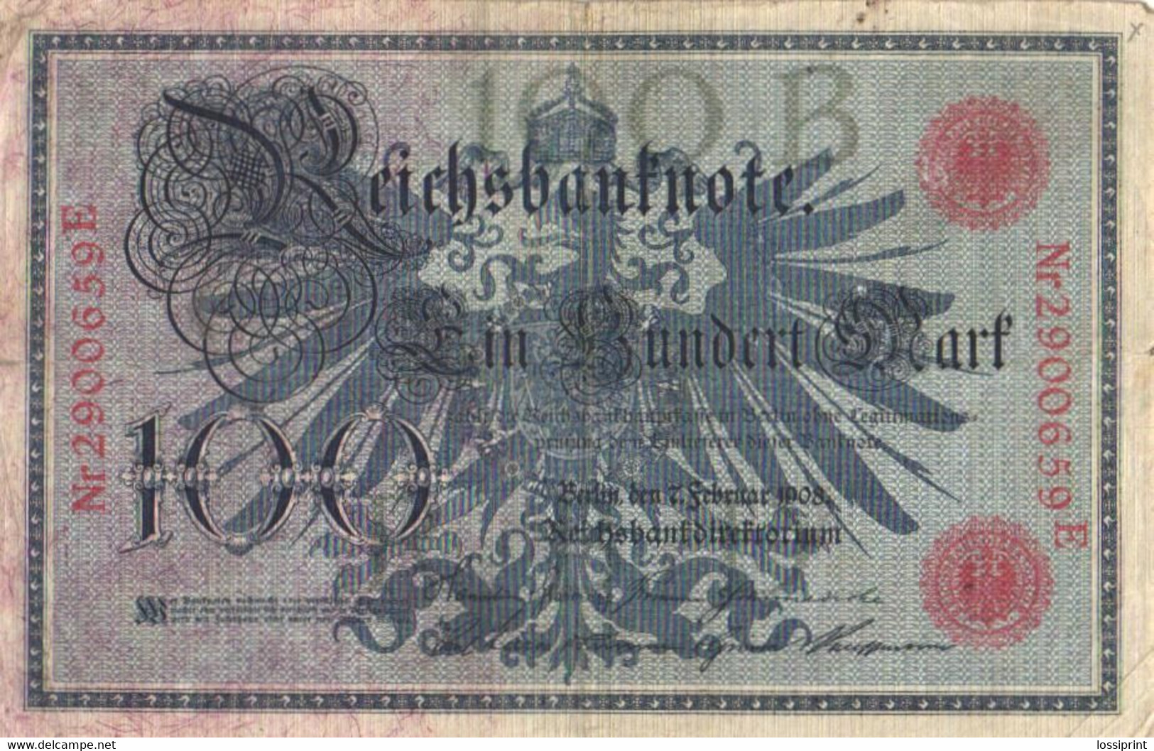 Germany:100 Marks 1908, Red Serial Number - 100 Mark