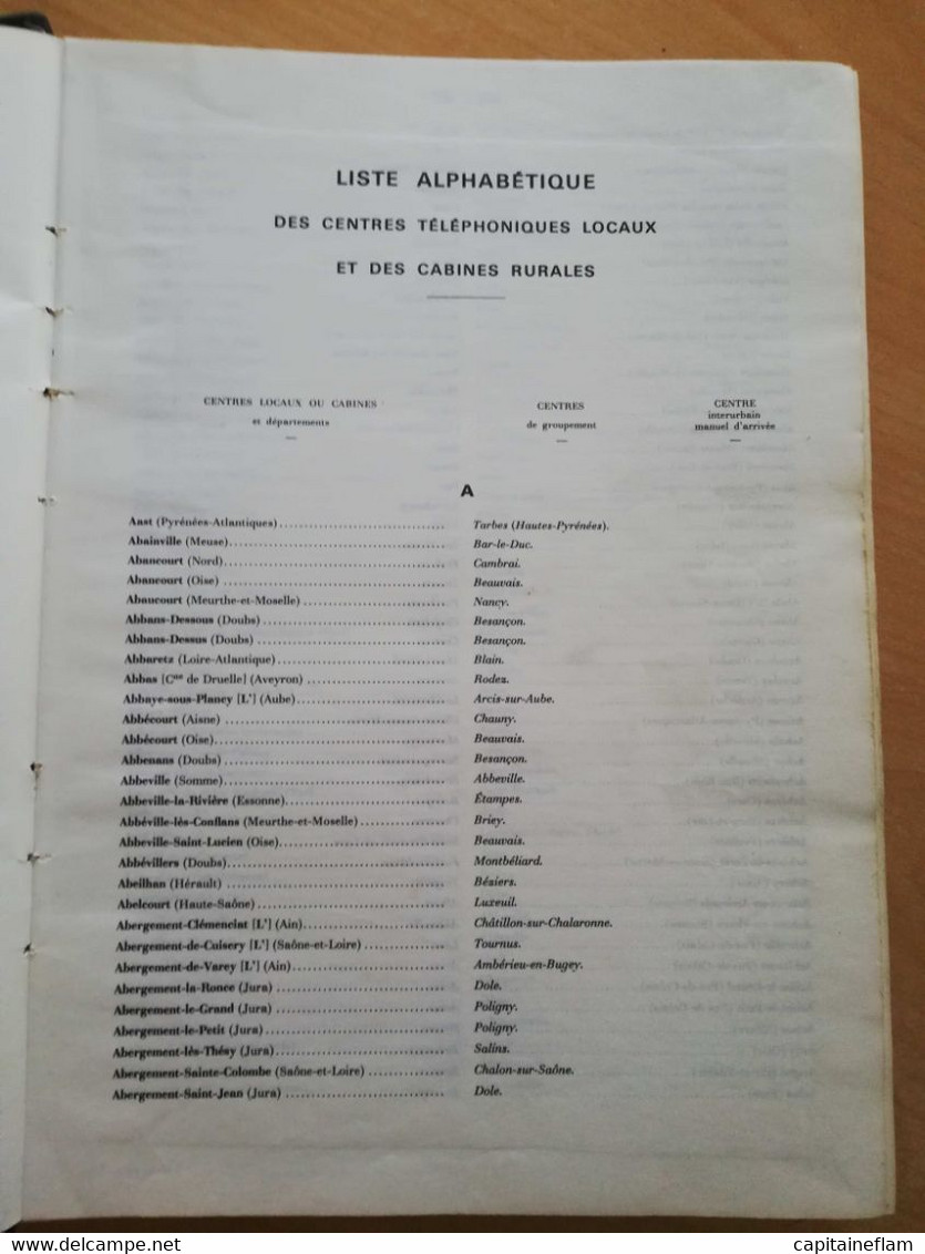 L189 - 1970 Nomenclature Des Centres  Téléphoniques Locaux Et Des Cabines Rurales  N°1392-91 PTT Postes - Postal Administrations