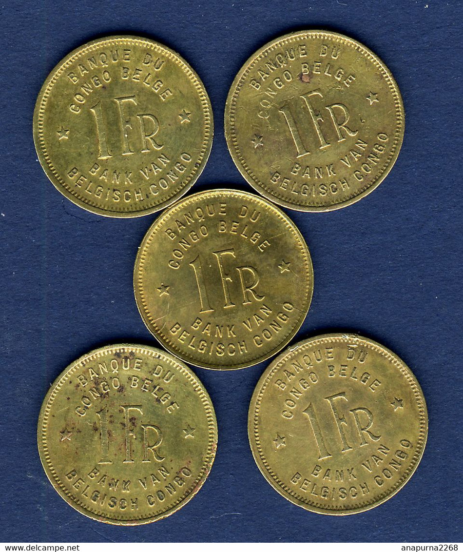 CONGO BELGE ....5 PIECES DE 1 FRANC 1944 - 1934-1945: Leopoldo III