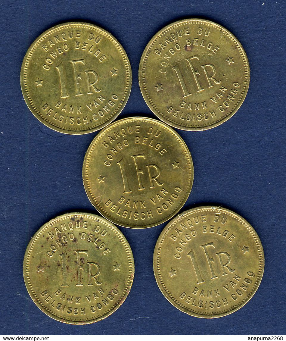 CONGO BELGE ....5 PIECES DE 1 FRANC 1944 - 1934-1945: Leopold III