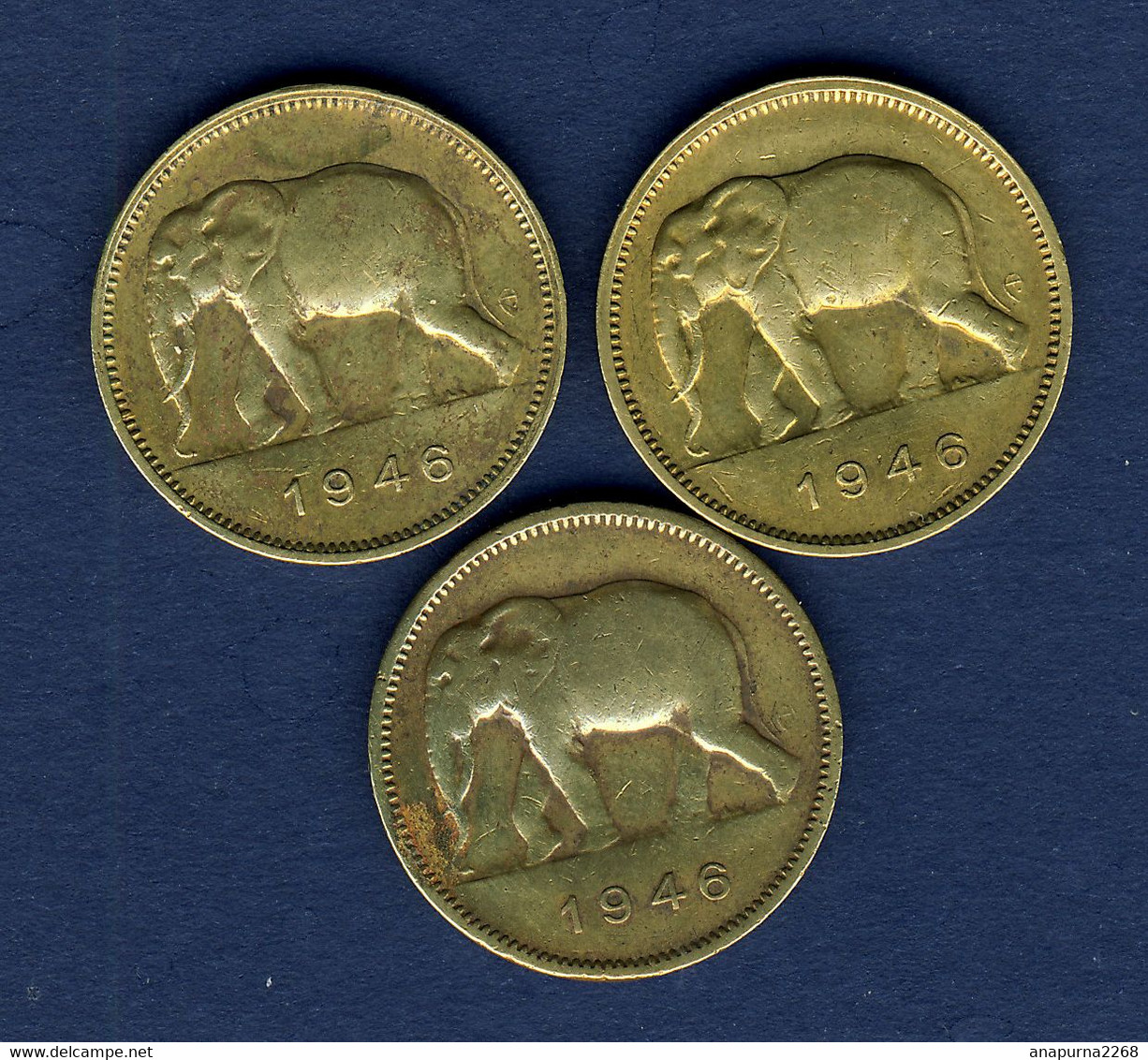 CONGO BELGE ....3 PIECES DE 2 FRANCS 1946 - 1945-1951: Regencia