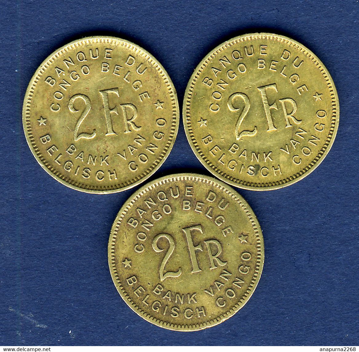 CONGO BELGE ....3 PIECES DE 2 FRANCS 1946 - 1945-1951: Regentschap