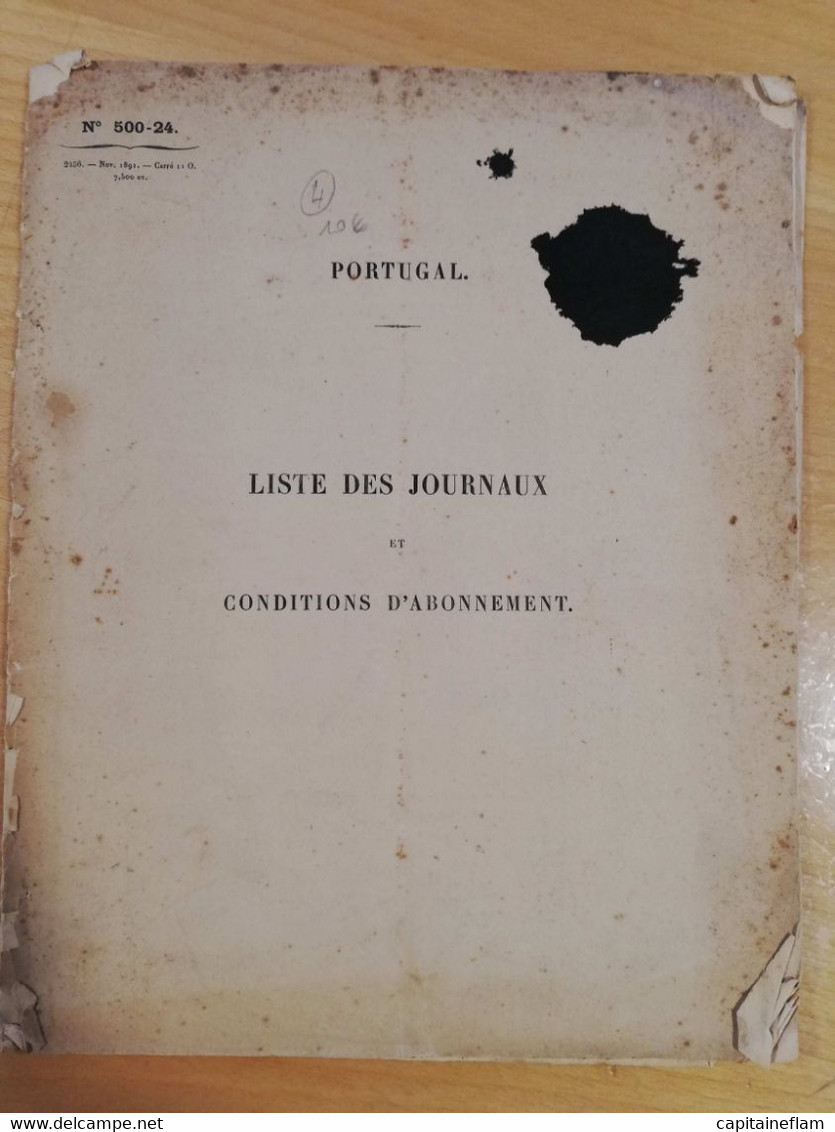 L4 - 1891 Portugal Liste Des Journaux Et Conditions D' Abonnement N°500-24 PTT POSTES - Postverwaltungen