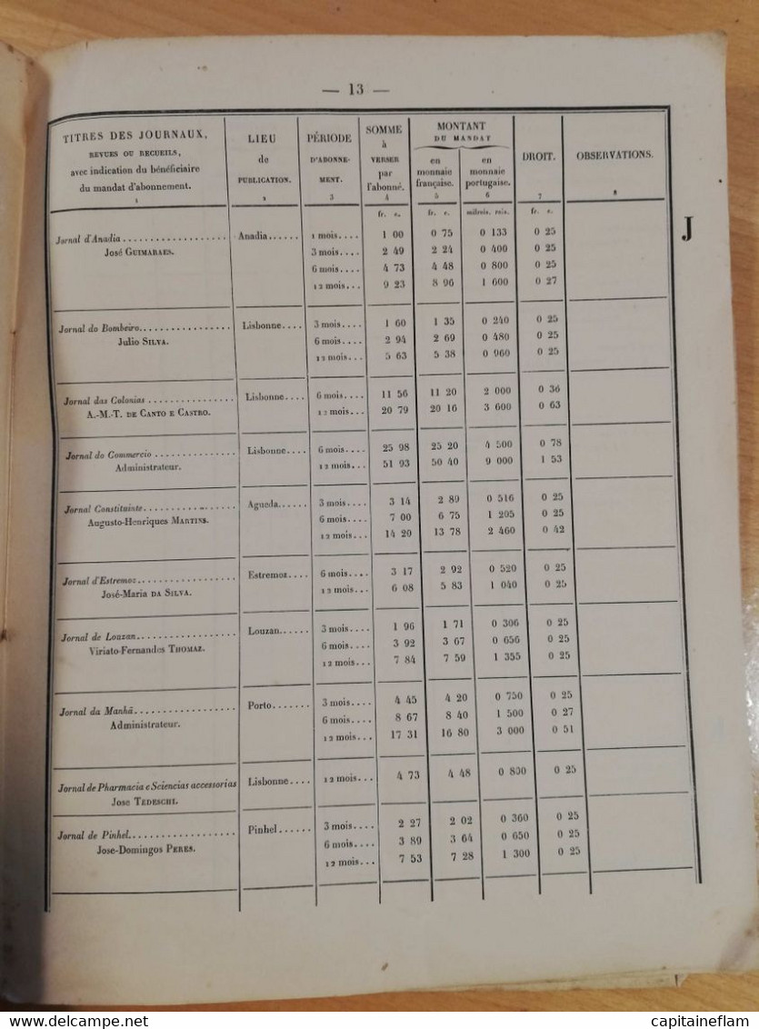 L4 - 1891 Portugal Liste Des Journaux Et Conditions D' Abonnement N°500-24 PTT POSTES - Postadministraties