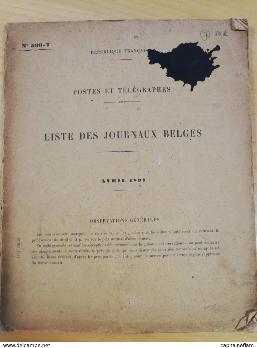 L7 - 1897 Liste Des Journaux Belges Prix Abonnements N°500-7 Belgique PTT Postes - Administrations Postales