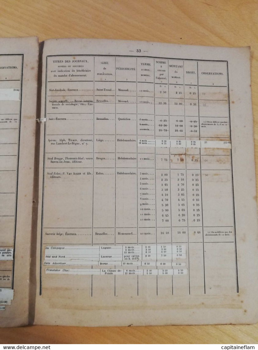 L7 - 1897 Liste Des Journaux Belges Prix Abonnements N°500-7 Belgique PTT Postes - Postadministraties