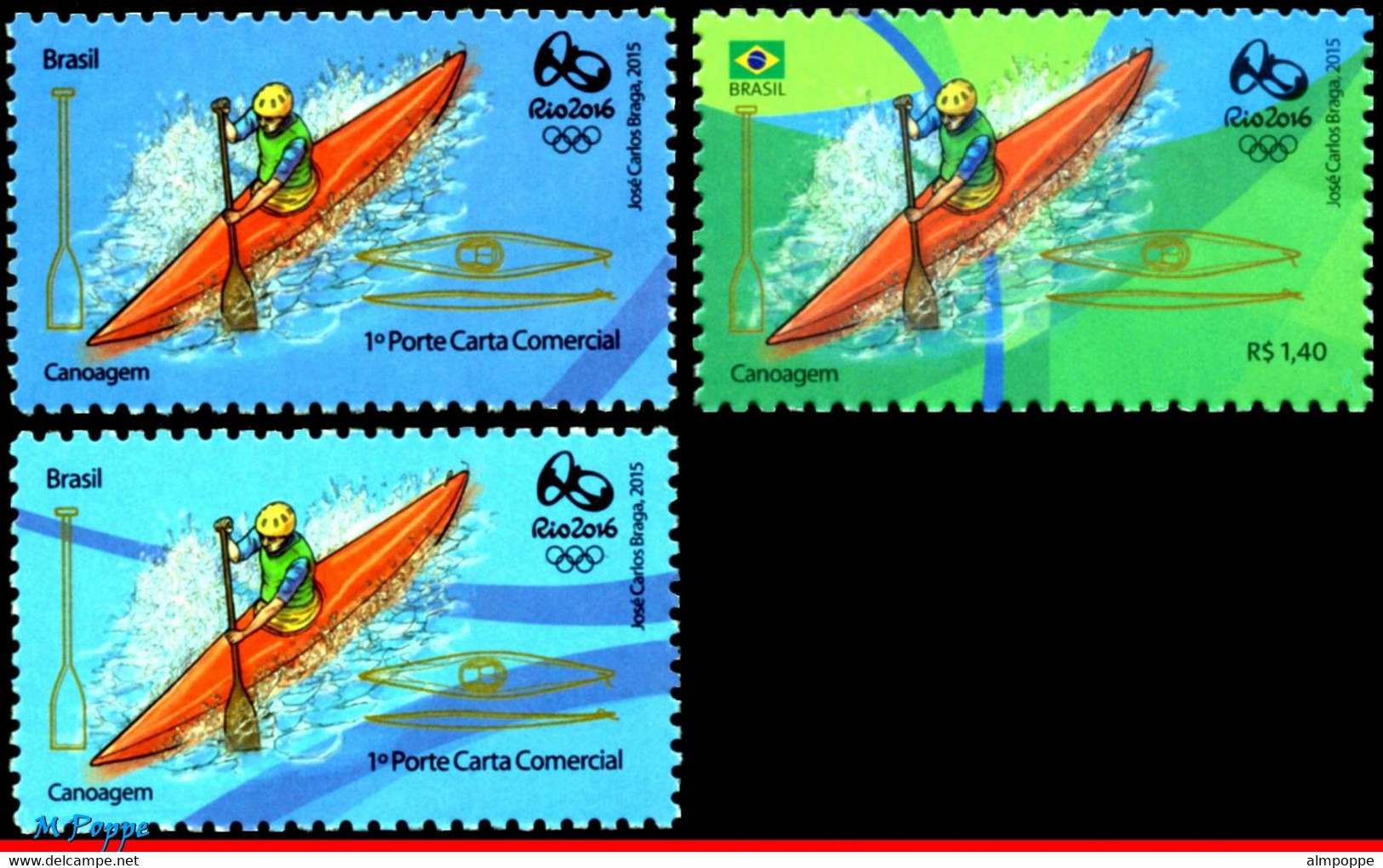 Ref. BR-OLYM-E15 BRAZIL 2015 SPORTS, OLYMPIC GAMES, RIO 2016,, CANOEING,STAMPS OF 2ND AND 4TH SHEET,MNH 3V - Summer 2016: Rio De Janeiro