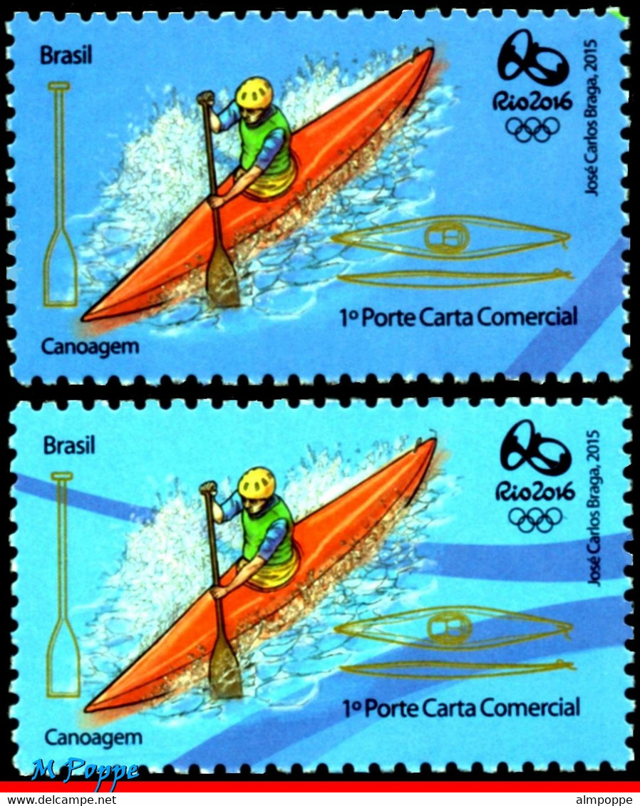 Ref. BR-OLYM-E15 BRAZIL 2015 SPORTS, OLYMPIC GAMES, RIO 2016,, CANOEING,STAMPS OF 2ND AND 4TH SHEET,MNH 3V - Estate 2016: Rio De Janeiro