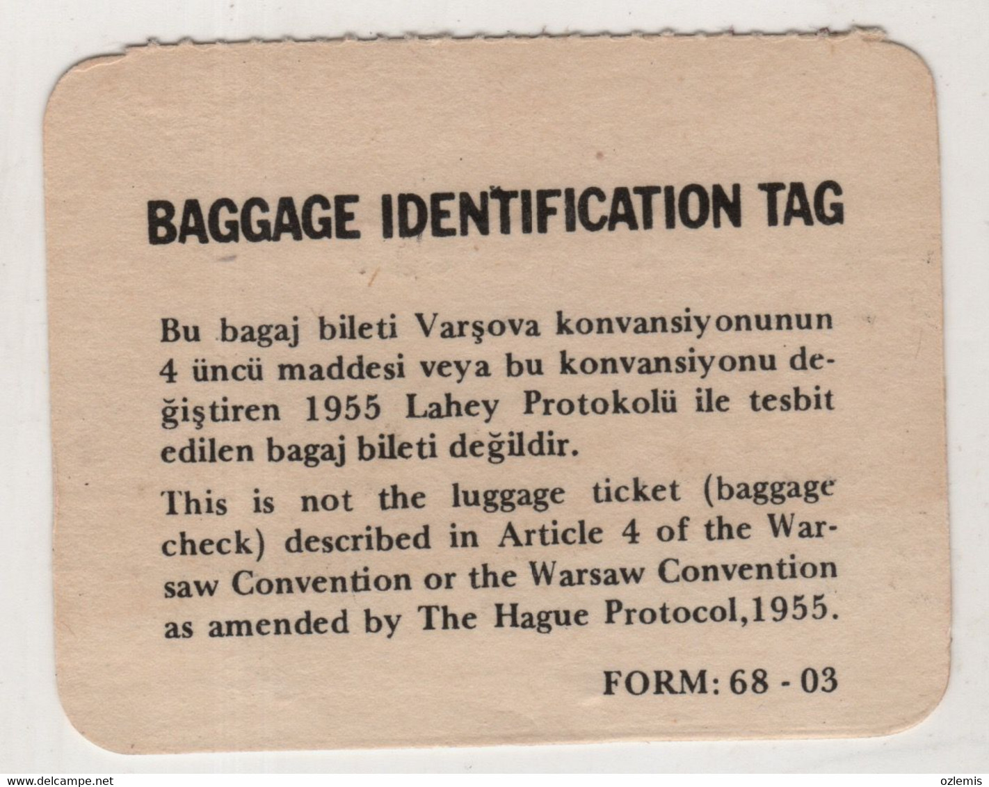 TURKISH AIRLINES BAGGAGE TAG ,BAGHDAD - Baggage Etiketten