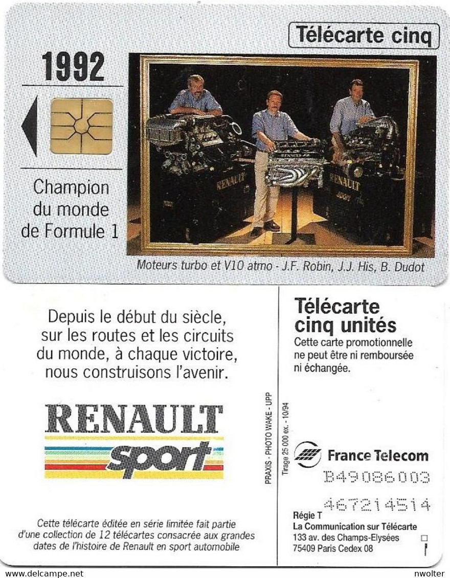 @+ 5U - Renault 1992 - Moteur Turbo V10 Atmo - Gem1A (25 000 Ex) - Ref : Gn123 - 5 Eenheden