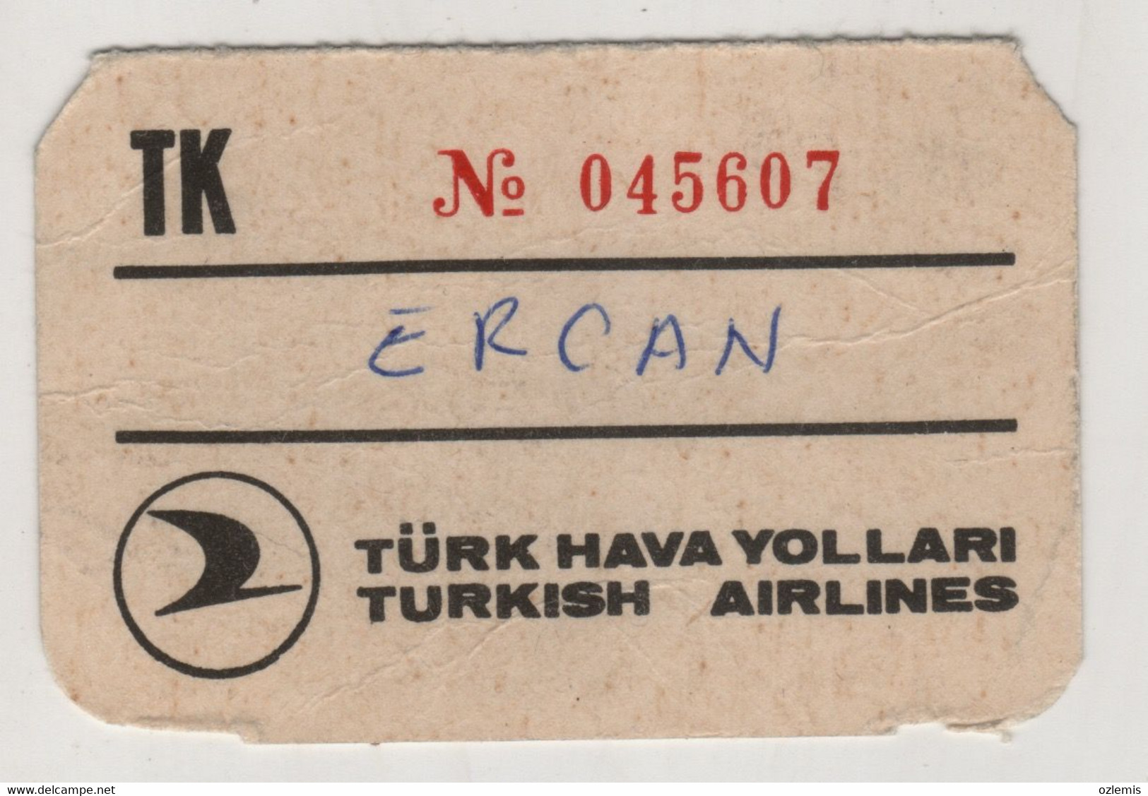 TURKISH AIRLINES BAGGAGE TAG ,CYPRUS ,ERCAN AIRPORT - Aufklebschilder Und Gepäckbeschriftung