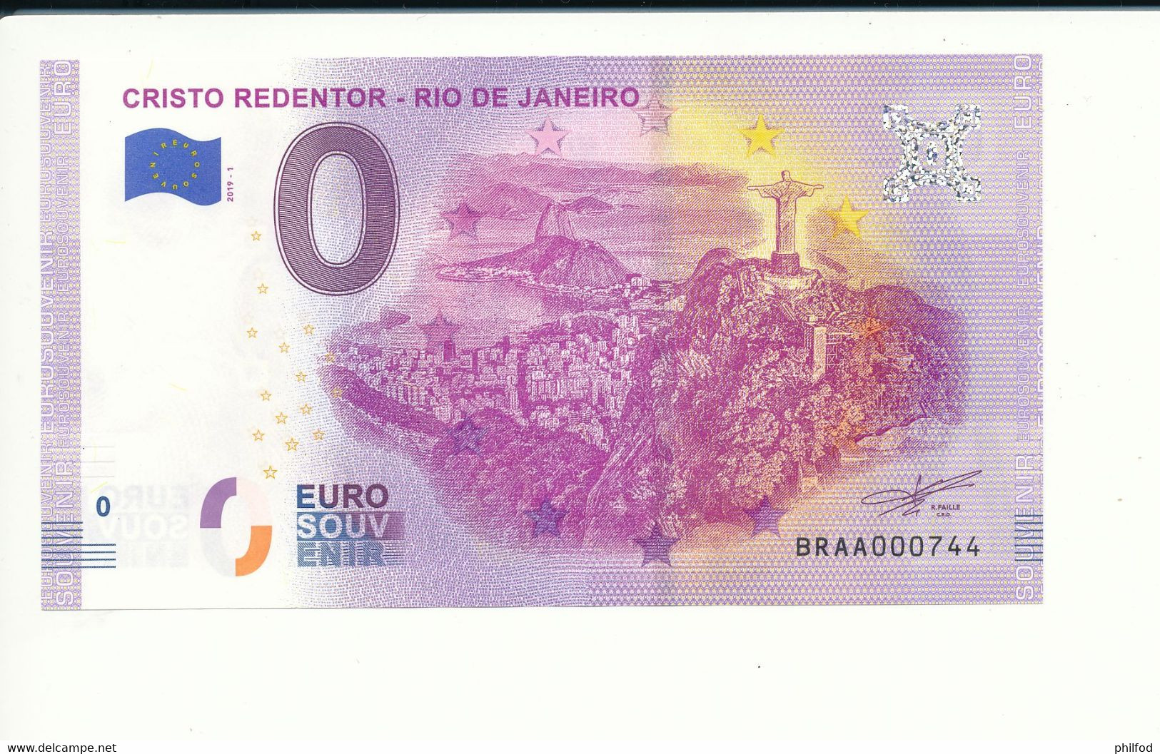 Billet Touristique 0 Euro - CRISTO REDENTOR - RIO DE JANEIRO - BRAA - 2019-1 - N° 744 - Autres & Non Classés