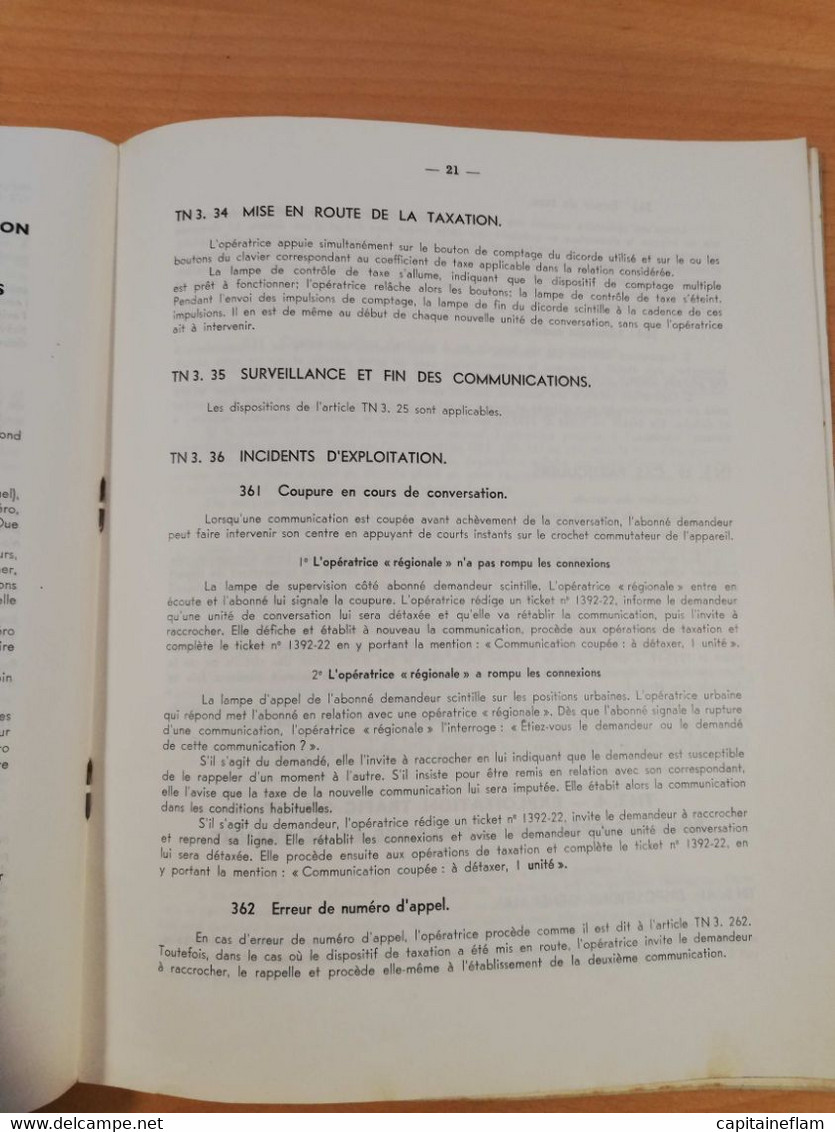 L153 - 1961 Instruction Générale Des Télécommunications Fascicule TB3 Exploitation Téléphonique Intérieure PTT Postes - Postadministraties