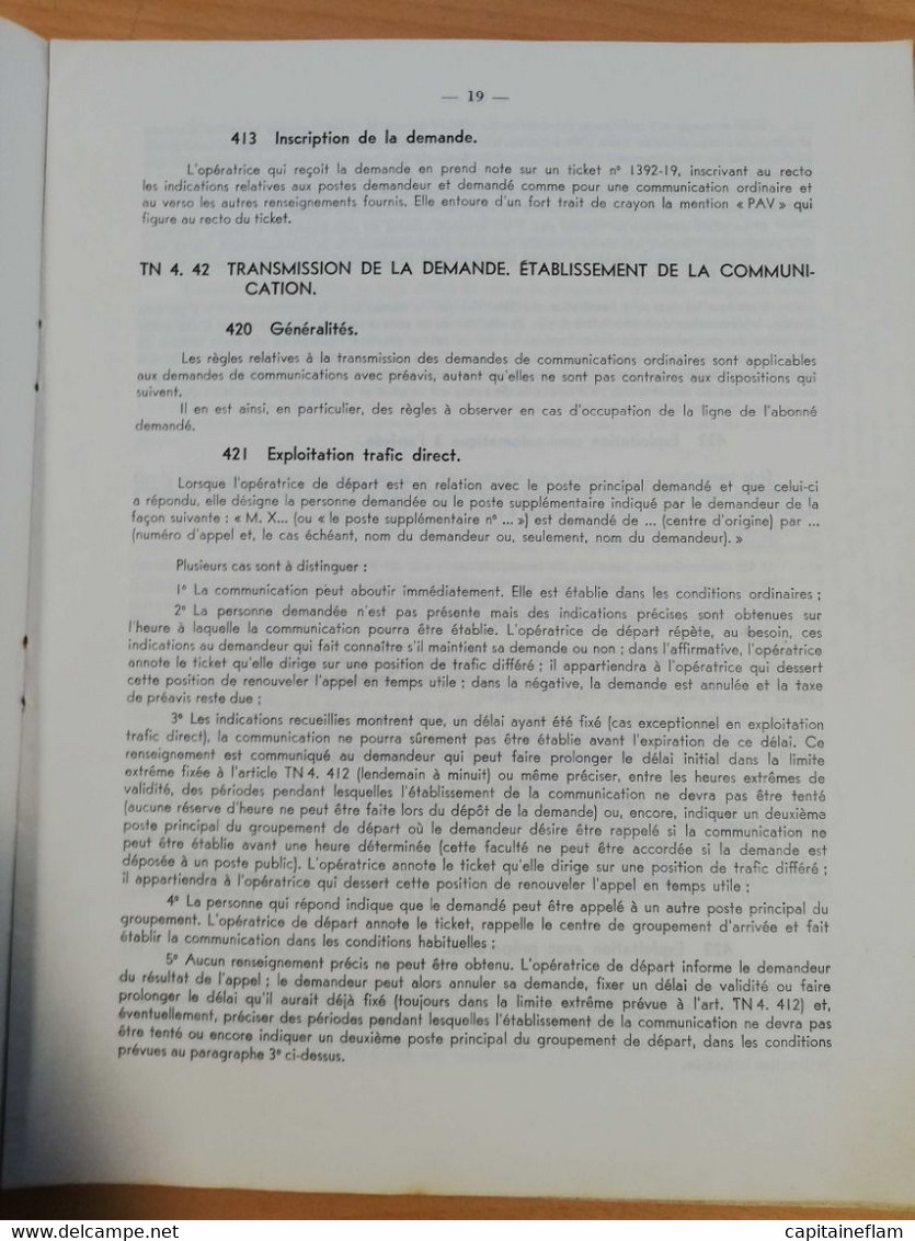 L157 - 1963 Instruction Générale Des Télécommunications FasciculeTN4 Exploitation Téléphonique Intérieure Commun PTT - Postadministraties