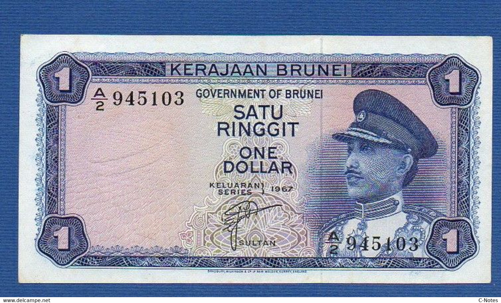 BRUNEI - P. 1a – 1 Ringgit / Dollar 1967 XF/aUNC, Serie A/2 945103 - Brunei