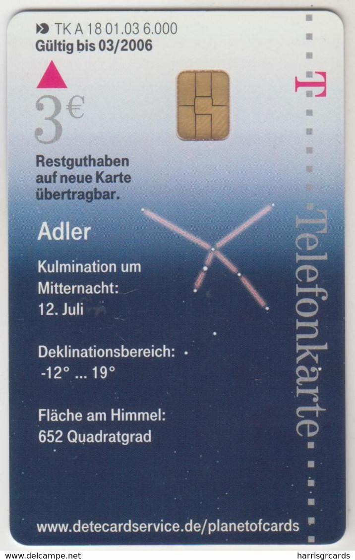 GERMANY - Sternbilder 4 - Adler / Aquila, A 18/03 , 6.000 Tirage ,mint - A + AD-Reeks :  Advertenties Van D. Telekom AG