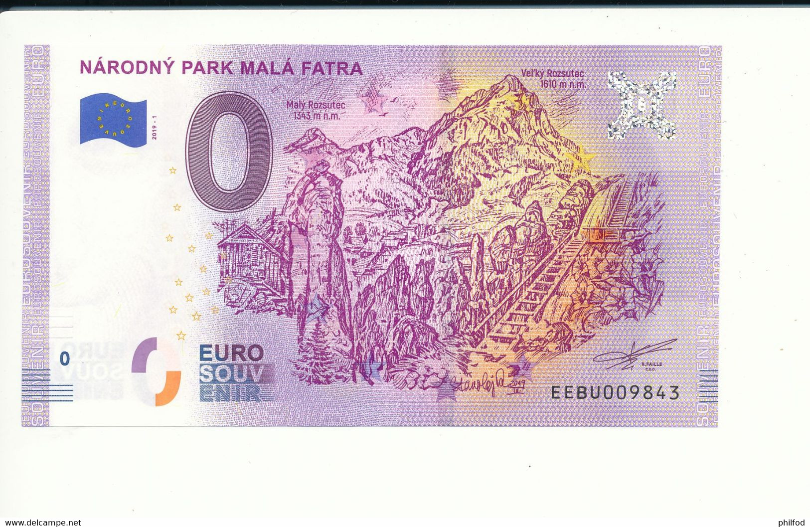 Billet Touristique 0 Euro - NÁRODNÝ PARK MALÁ FATRA - EEBU - 2019-1 - N° 9843 - Autres & Non Classés