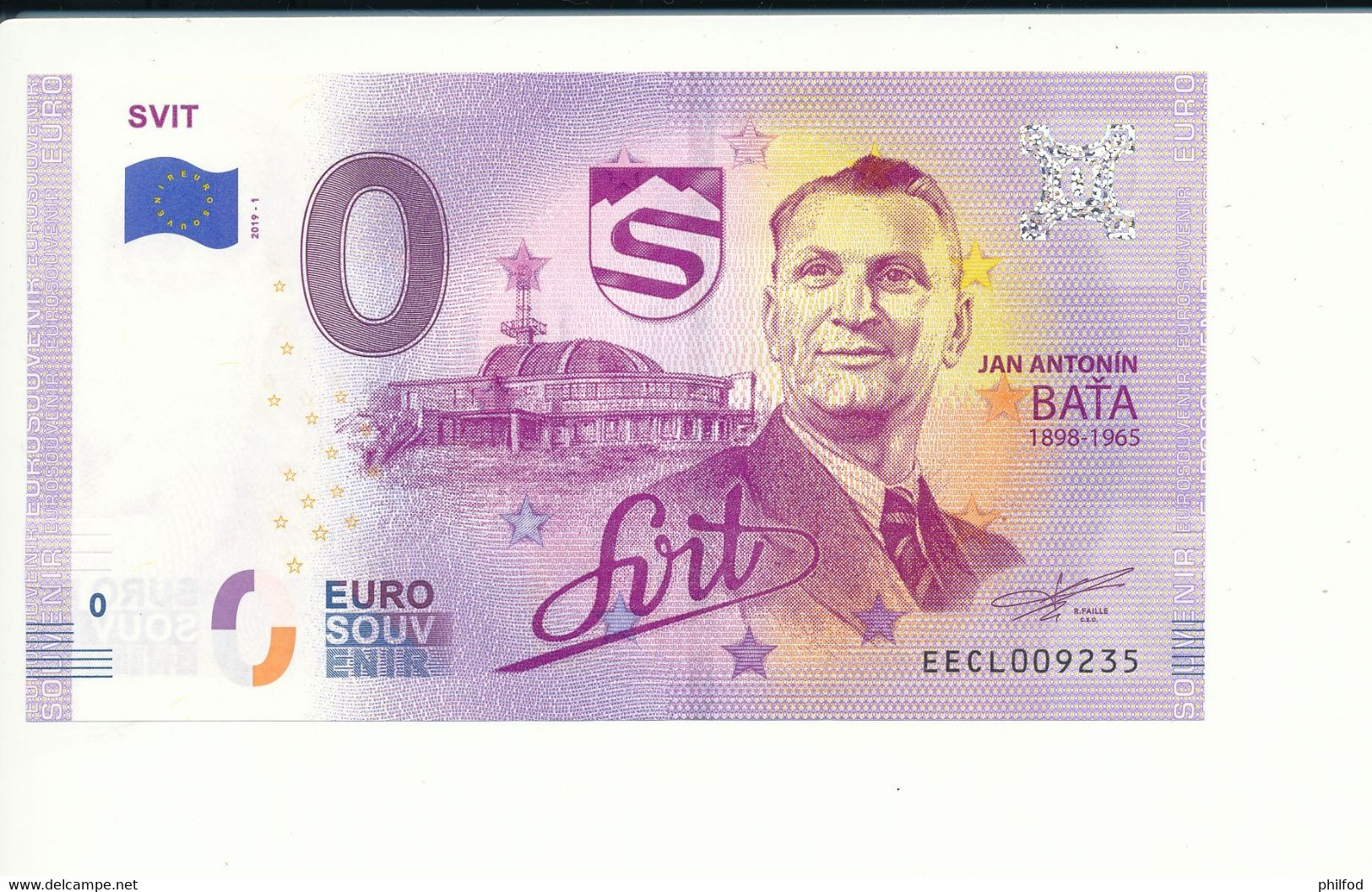 Billet Touristique 0 Euro - SVIT - EECC - 2019-1 - N° 9235 - Autres & Non Classés