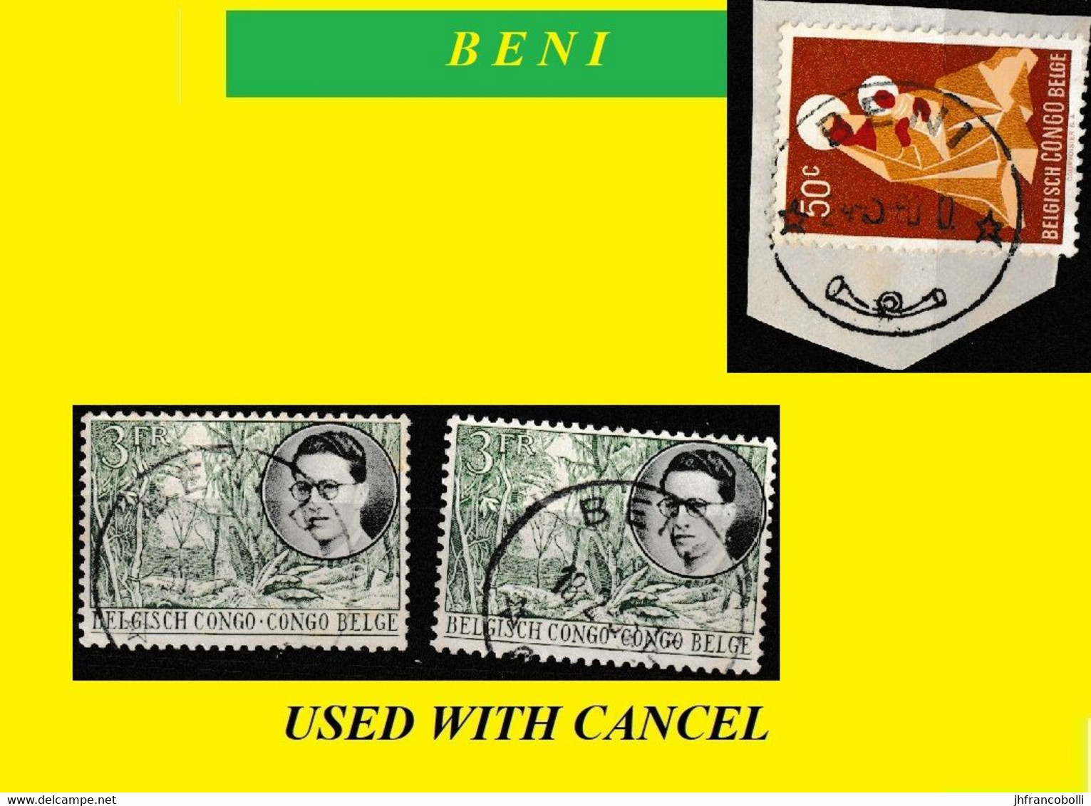 BENI BELGIAN CONGO / CONGO BELGE CANCEL STUDY [3] WITH COB 330+362 [ 3 STAMPS ] - Abarten Und Kuriositäten