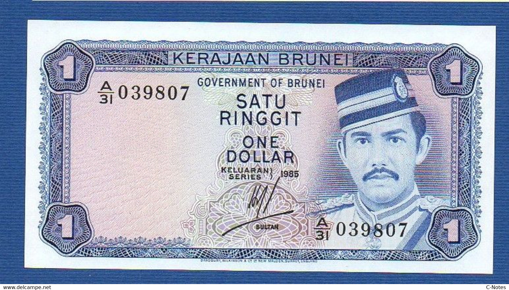 BRUNEI - P. 6c – 1 Ringgit / Dollar 1985 UNC, Serie A/31 039807 - Brunei