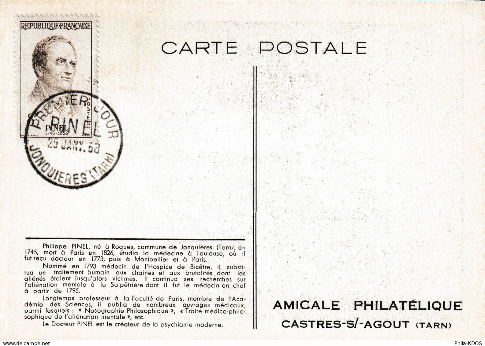 " PINEL " Sur Carte Maximum De 1958  N° YT 1142. Parfait état CM à Saisir ! - 1950-1959