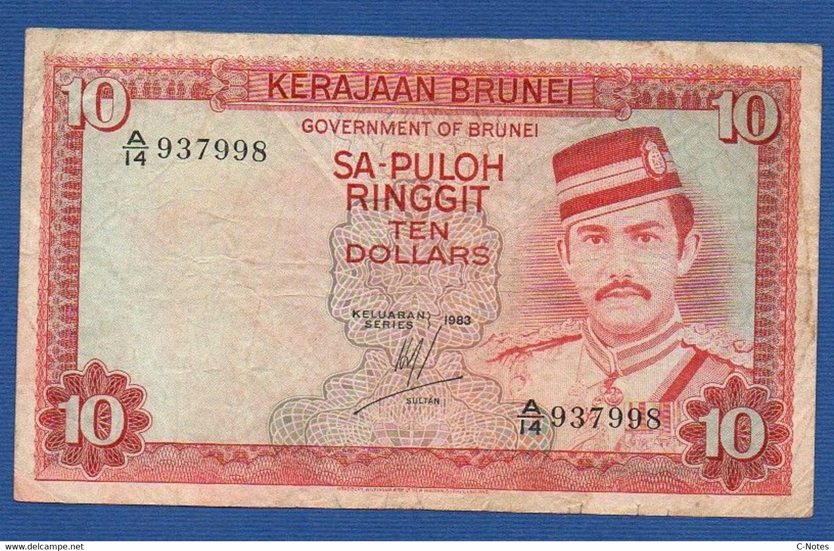 BRUNEI - P. 8b – 10 Ringgit / Dollars 1983 F/VF, Serie A/14 937998 - Brunei