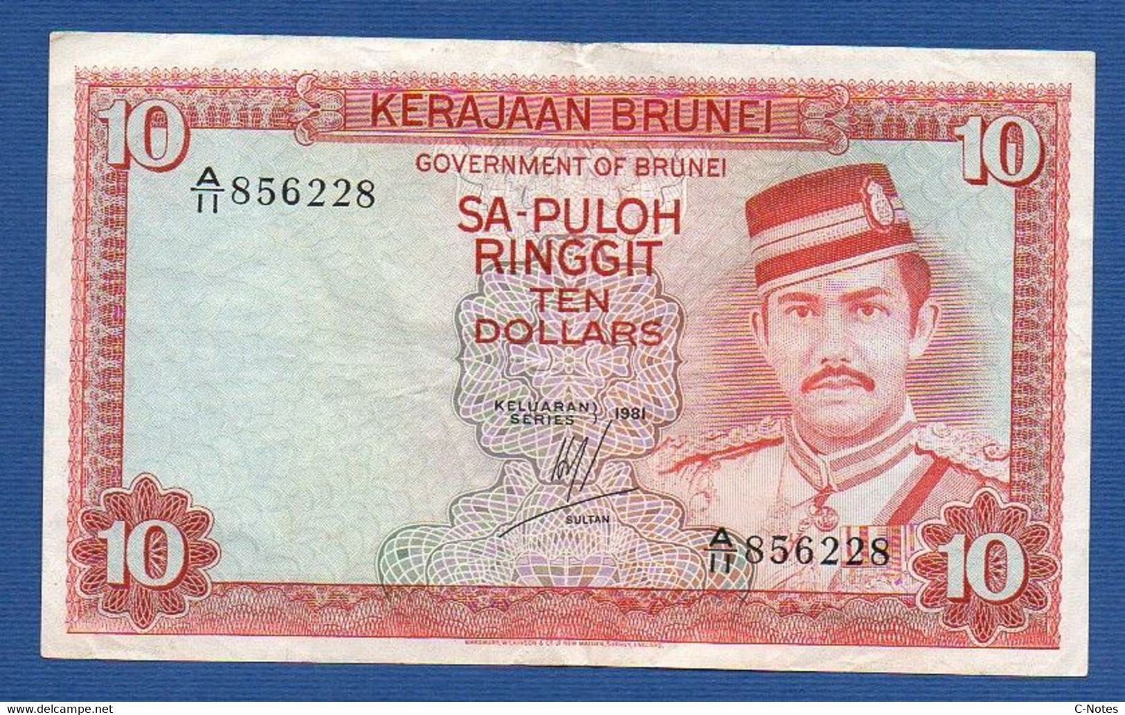 BRUNEI - P. 8a – 10 Ringgit / Dollars 1981 VF, Serie A/11 856228 - Brunei