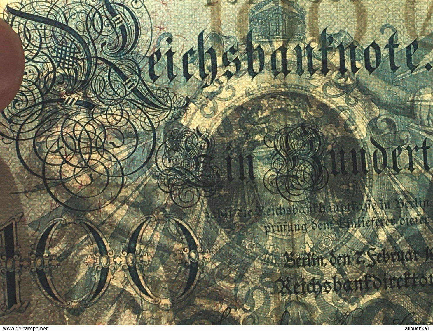 Reichsbanknote 100 Mark 7. Februar 1908 3 Stück Grüne Siegel Erhaltung Guter Zustand Rot -Billet Banque Allemagne-Bank - 100 Mark