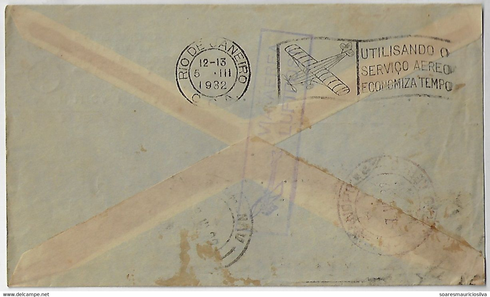 Brazil 1932 Commercial Cover From Rio De Janeiro To Blumenau Cancel Airplane & Via Aeropostale Definitive +airmail Stamp - Airmail (Private Companies)