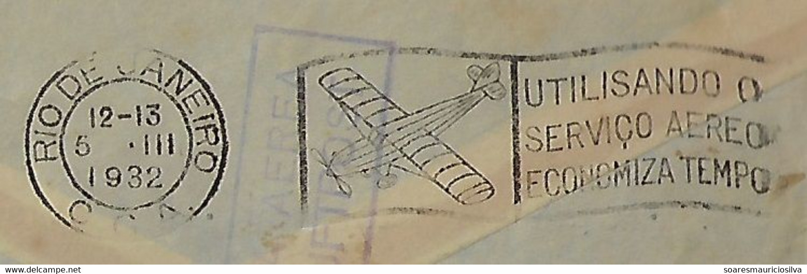 Brazil 1932 Commercial Cover From Rio De Janeiro To Blumenau Cancel Airplane & Via Aeropostale Definitive +airmail Stamp - Poste Aérienne (Compagnies Privées)