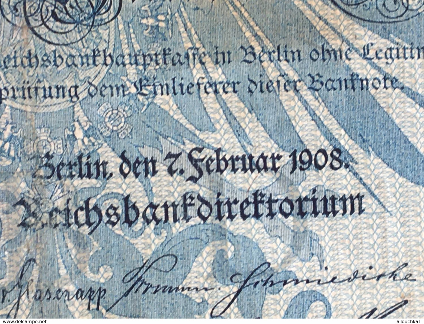 Reichsbanknote 100 Mark 7. Februar 1908 3 Stück Grüne Siegel Erhaltung Guter Zustand Rot -Billet Banque Allemagne-Bank - 100 Mark