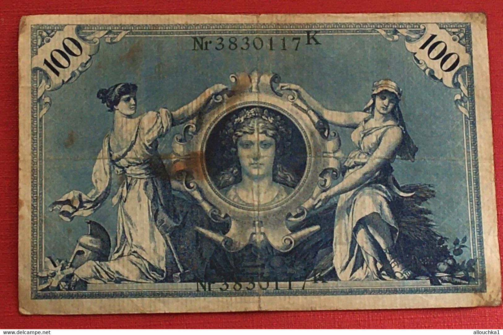 Reichsbanknote 100 Mark 7. Februar 1908 3 Stück Grüne Siegel Erhaltung Guter Zustand Rot -Billet Banque Allemagne-Bank - 100 Mark