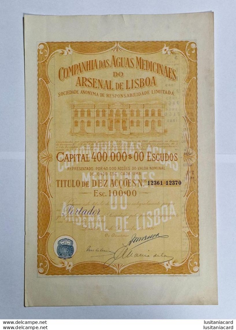 PORTUGAL-LISBOA-C.ªdas Aguas Medicinaes Do Arsenal De Lisboa-Titulo Dez Acções  Nºs.12361 A 12370- 7 De Dezembro De 1920 - Wasser