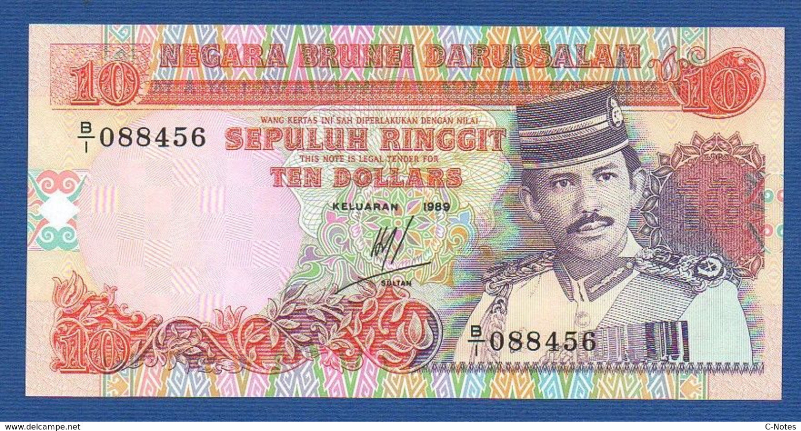 BRUNEI - P.15a – 10 Ringgit / Dollars 1989 UNC, Serie B/1 088456 - Brunei