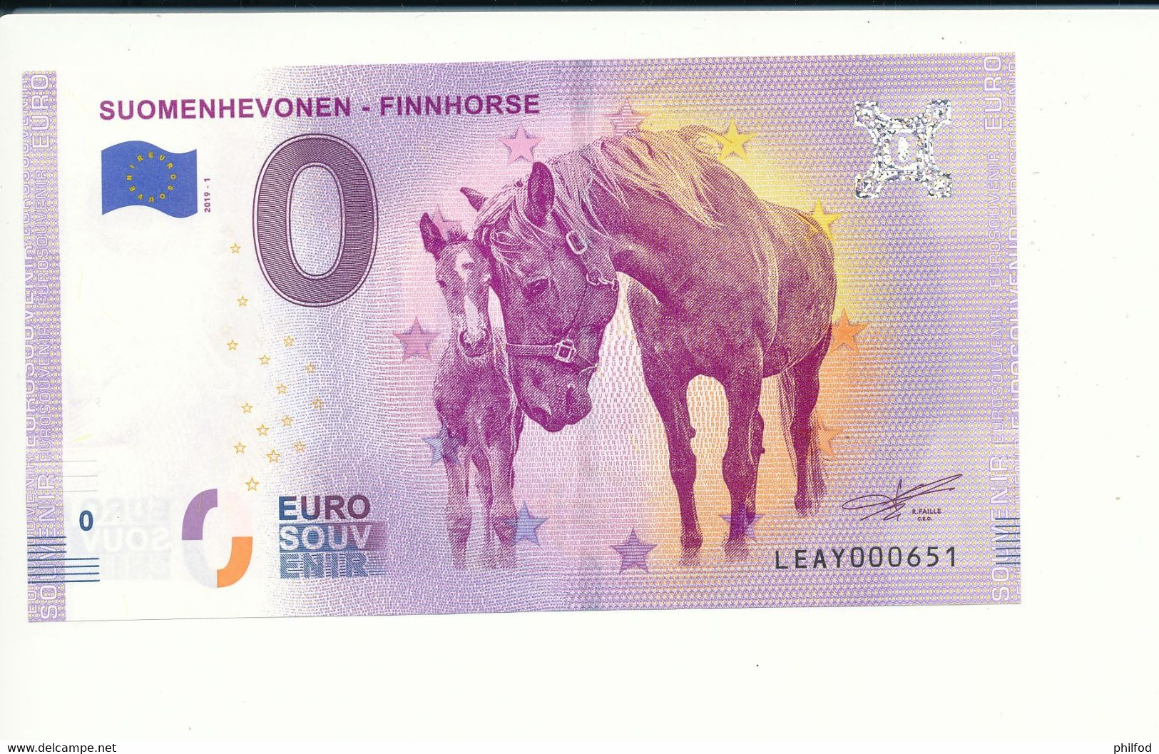 Billet Touristique 0 Euro - SUOMENHEVONEN - FINNHORSE - LEAY - 2019-1 - N° 651 - Autres & Non Classés