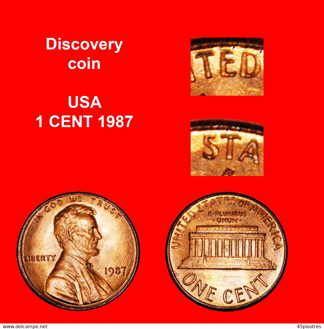 * MEMORIAL (1982-2008):USA1 CENT 1987 UNC MINT LUSTRE DISCOVERY COIN UNPUBLSIHEDLINCOLN 1809-1865LOW STARTNO RESERVE - Erreurs