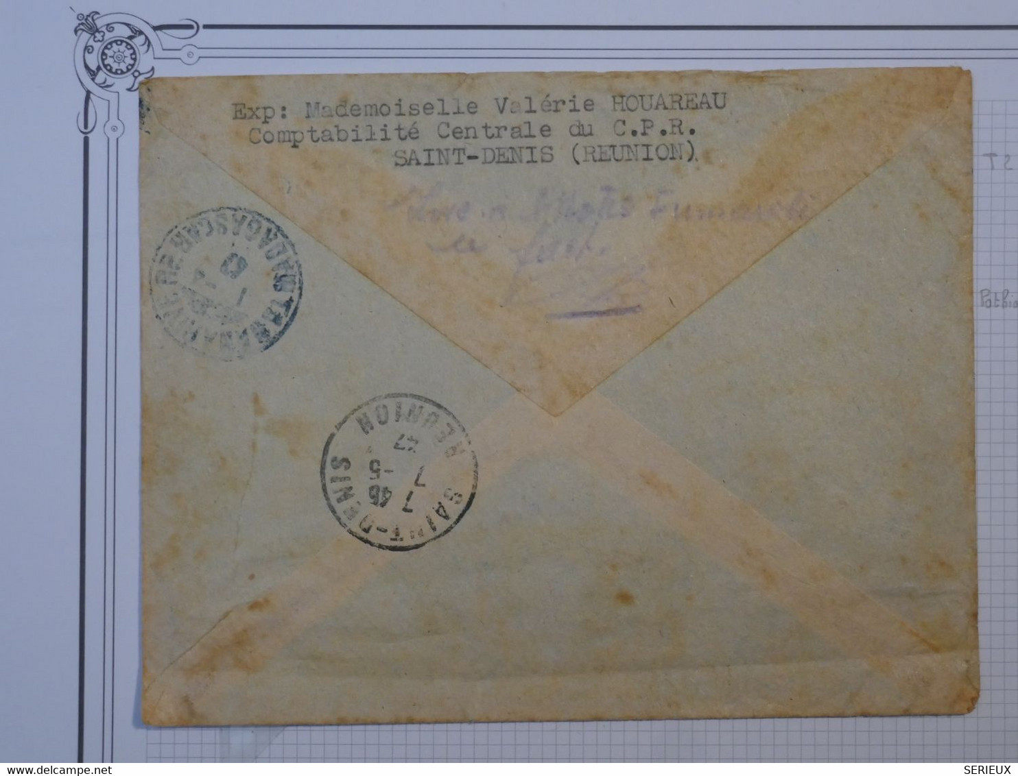 BO4  LA REUNION BELLE LETTRE RECOM.1947 PREMIER VOL AVION ST DENIS POUR TANANARIVE MADAGASCAR + AFFRANCHIS. INTERESSA - Luftpost