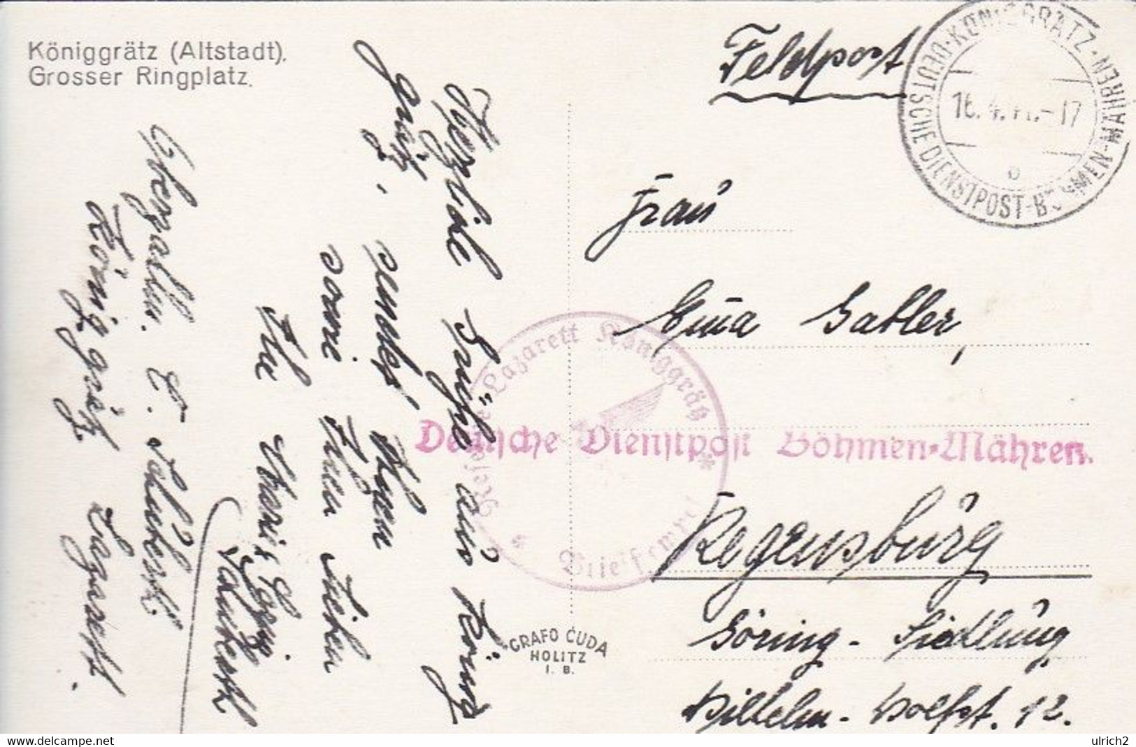 AK Königgrätz - Altstadt - Grosser Ringplatz - Feldpost Reserve-Lazarett Königgrätz - 1940 (63226) - Boehmen Und Maehren