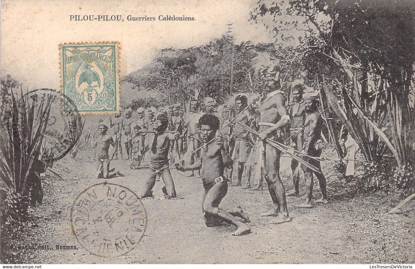 Nouvelle Calédonie - Pilou Pilou - Guerriers Calédoniens - Oblitéré Nouméa - Edit. Resne -  Carte Postale Ancienne - Nouvelle-Calédonie
