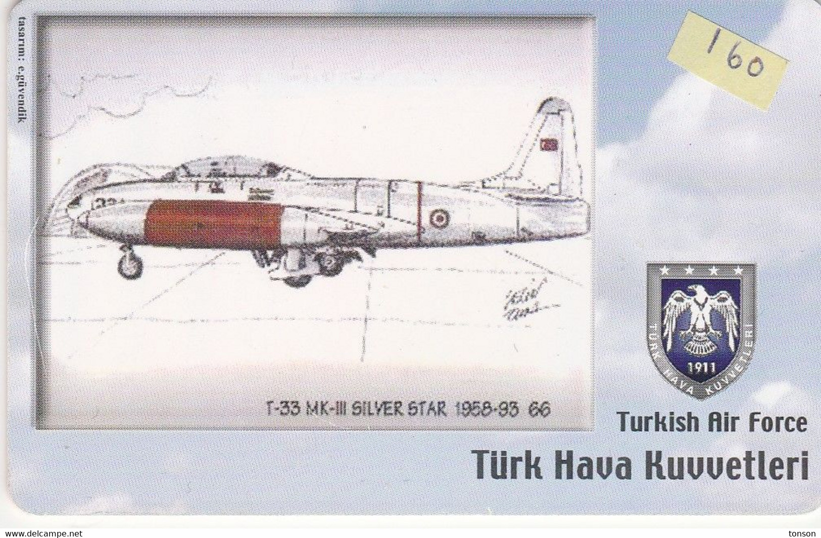 Turkey, TR-C-160, Turkish Air Force, T- 33 MK-III Silver Star 1958-93, Airplane, 2 Scans. - Türkei