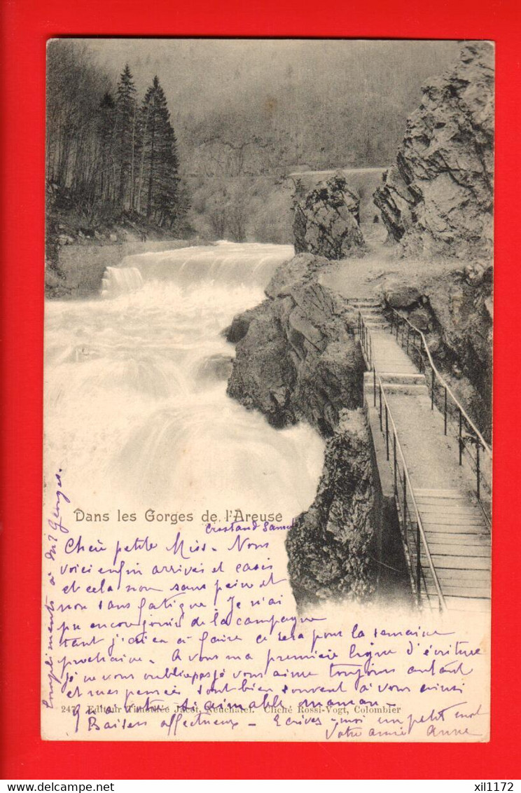 DAI-06 Gorges De L'Areuse Dos Simple Circ. 1902 Avec Cachet Rochefort Vers France. - Rochefort