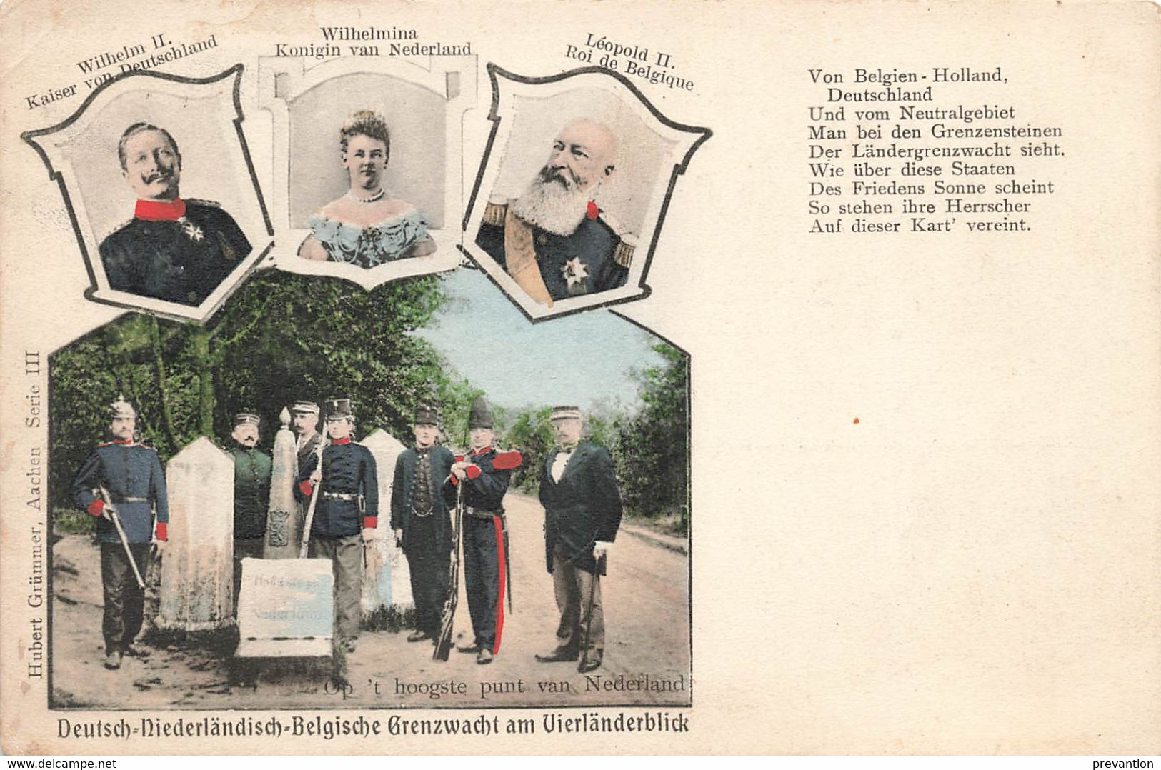 DEUTSCH-Niederländisch-Belgische Grenzwacht Am Vierländerblick - Portrait Wilhem II, Wilhelmina Et Léopold II - Douane
