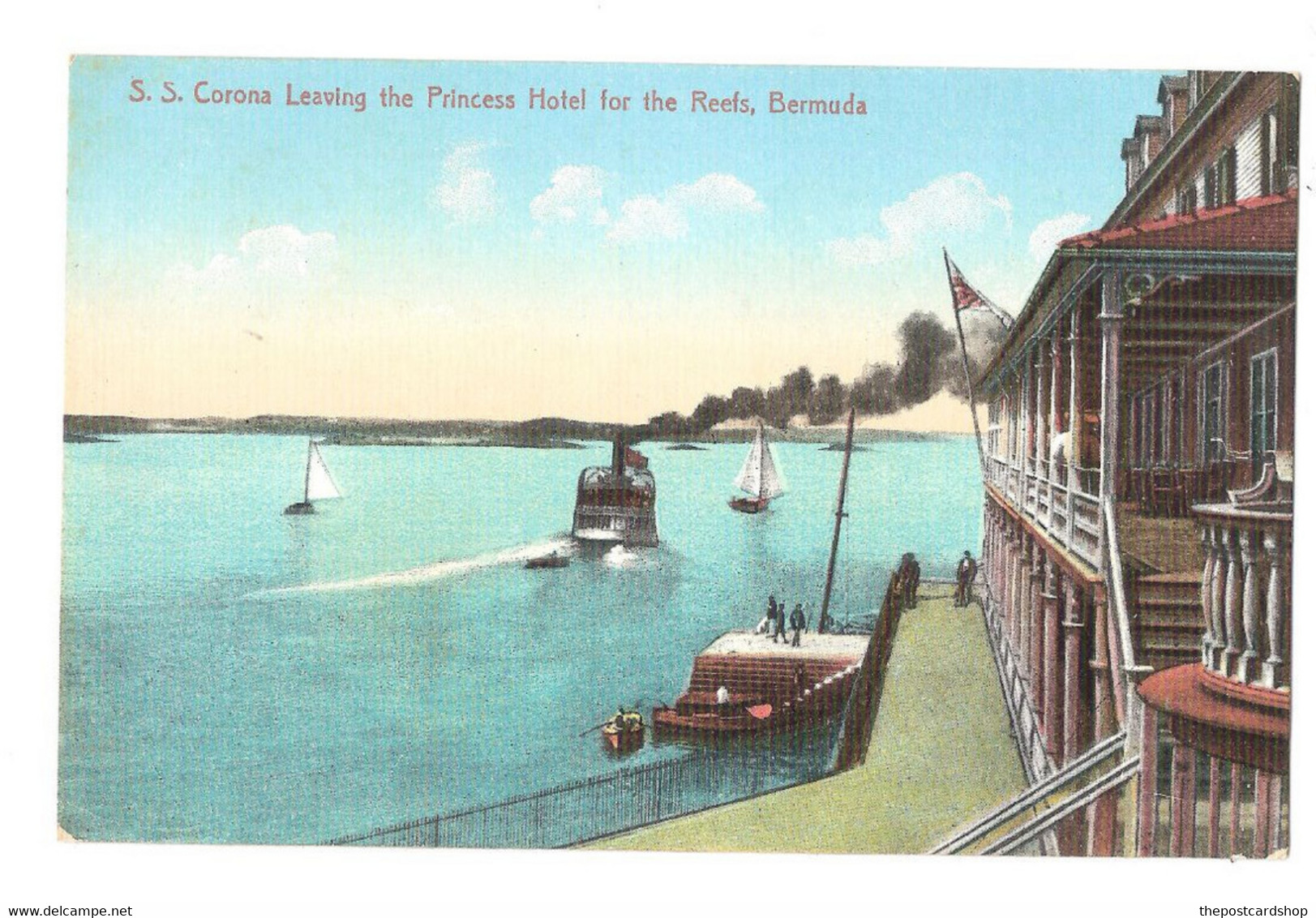 BERMUDA S.S. CORONA Leaving The PRINCESS HOTEL For The Reefs Unused One Of Many Bermuda Cards Listed  Ref -04 Weiss & Co - Bermuda