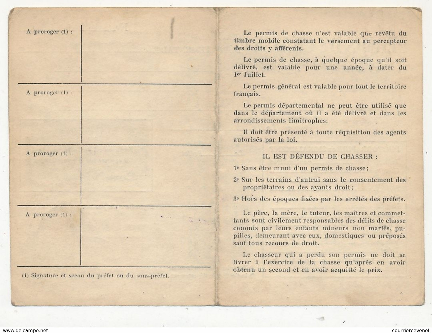 Permis De Chasse Départemental - Timbre Fiscal 1951 - Préfecture Des Bouches Du Rhône - Lettres & Documents